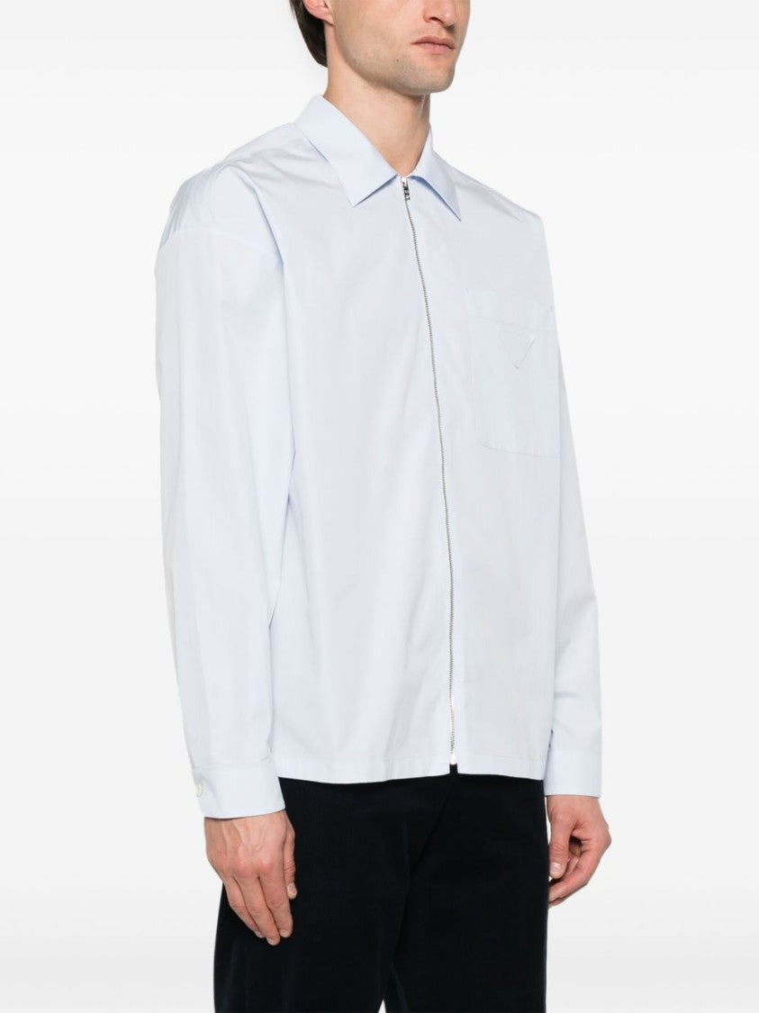 Prada White Shirt With Full Zip Closure And Chest Pocket