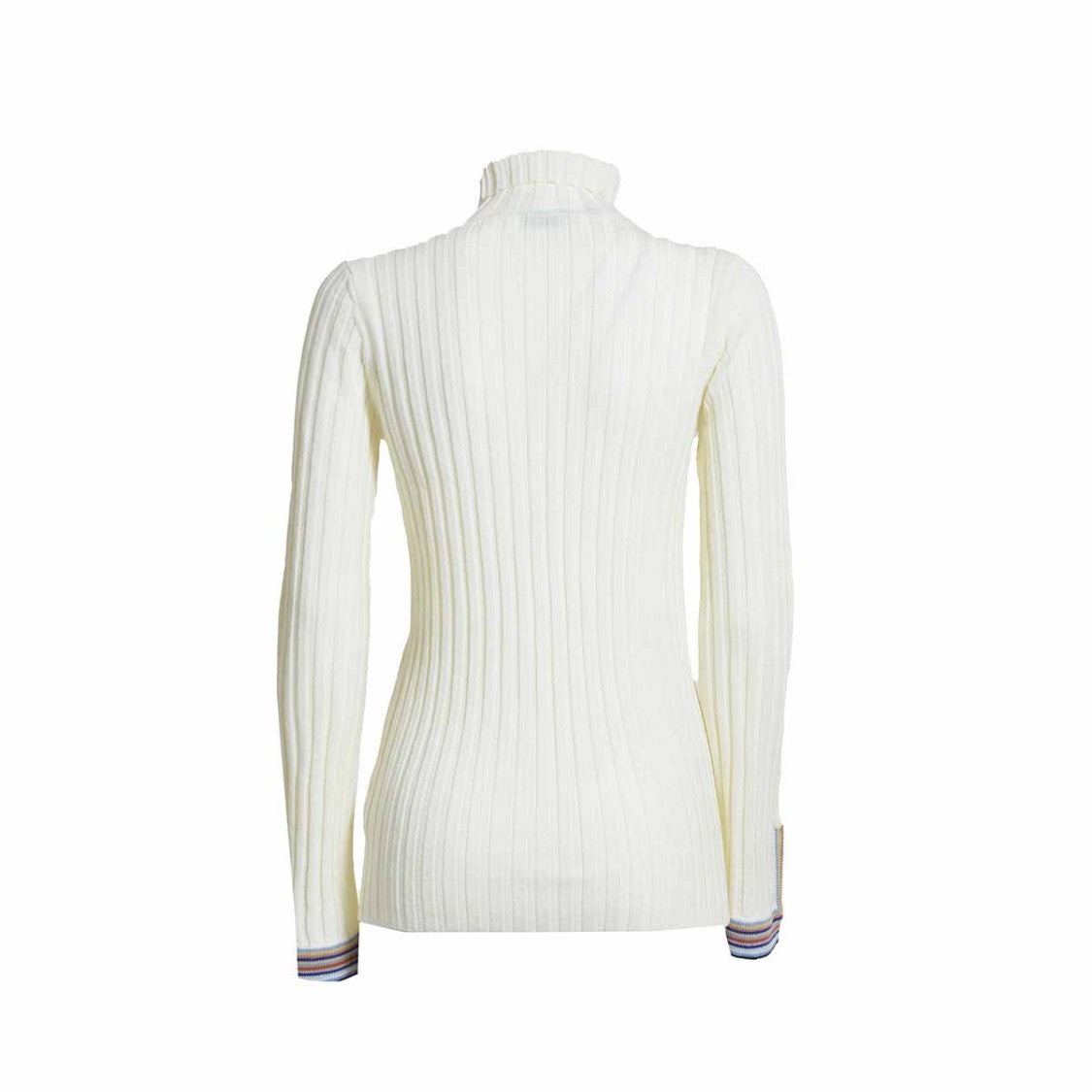 Etro Cream Pure Wool Turtleneck Sweater With Multicolor Cuffs