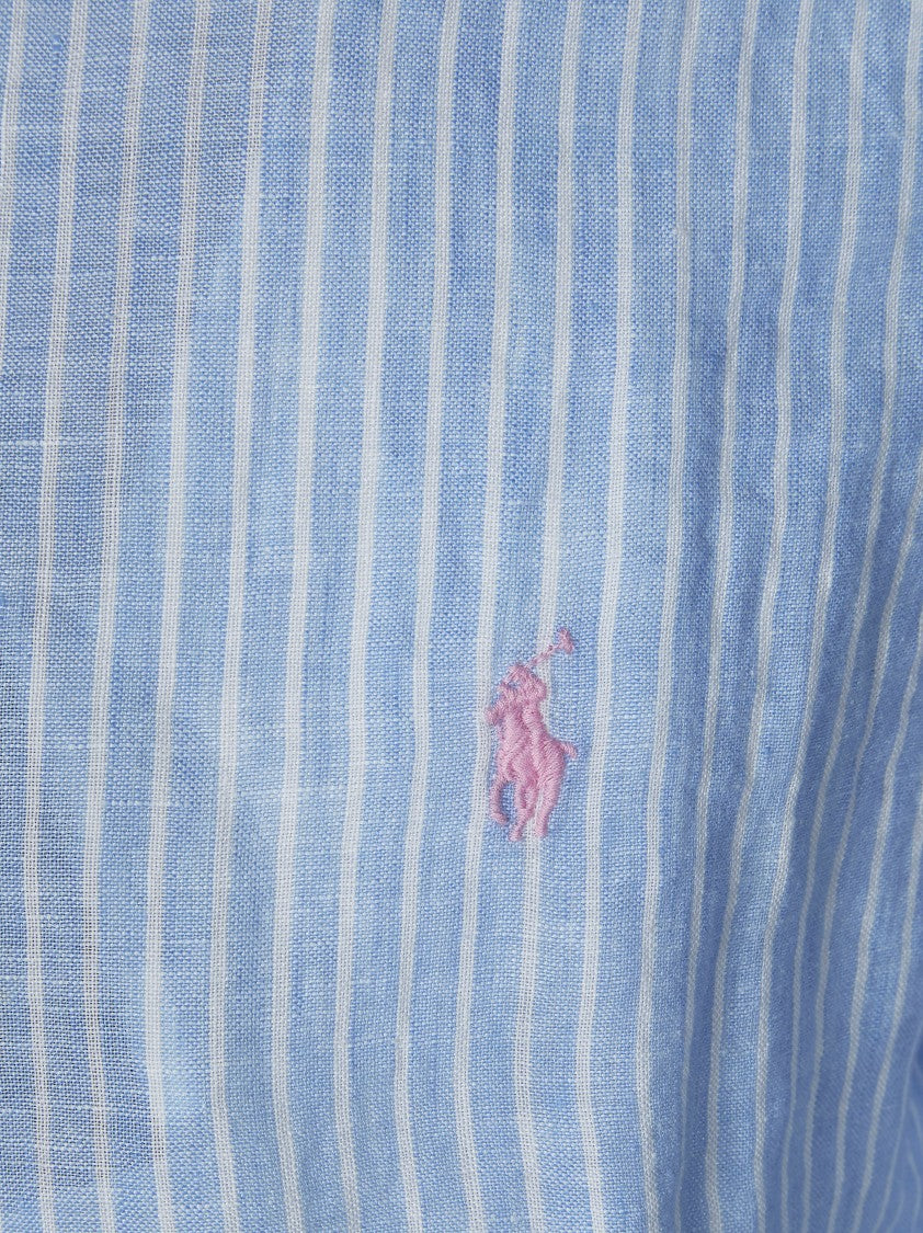 Polo Ralph Lauren Light Blue Pink Logo Striped Shirt