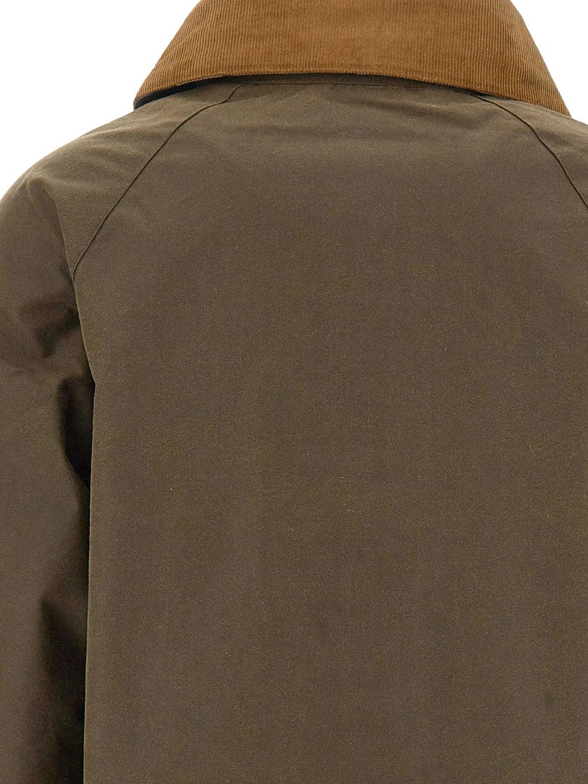 Barbour Cropped Hazelnut Brown Waxed Cotton Jacket With Contrasting Corduroy Collar
