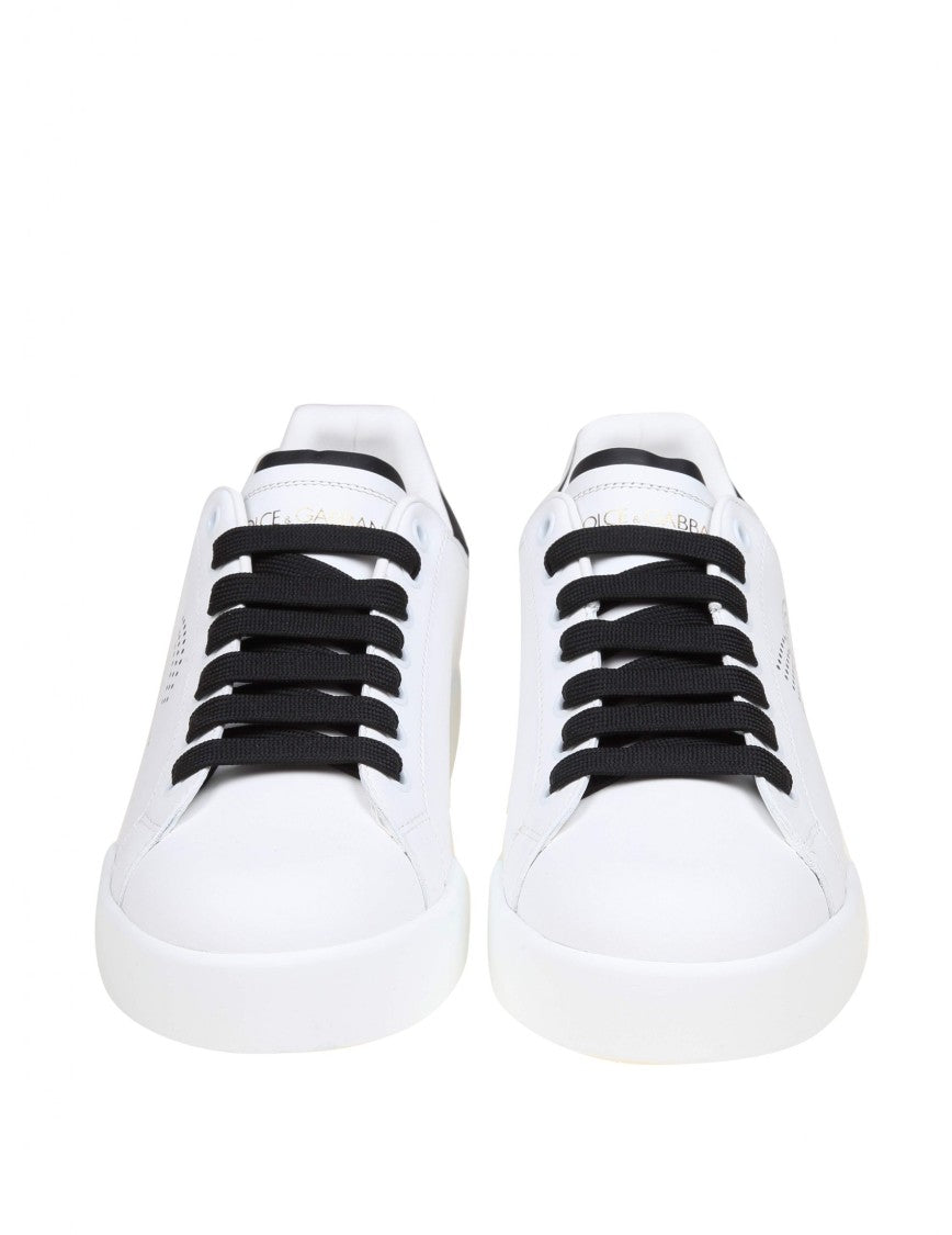Dolce & Gabbana Portofino Light Sneakers In Black And White Leather