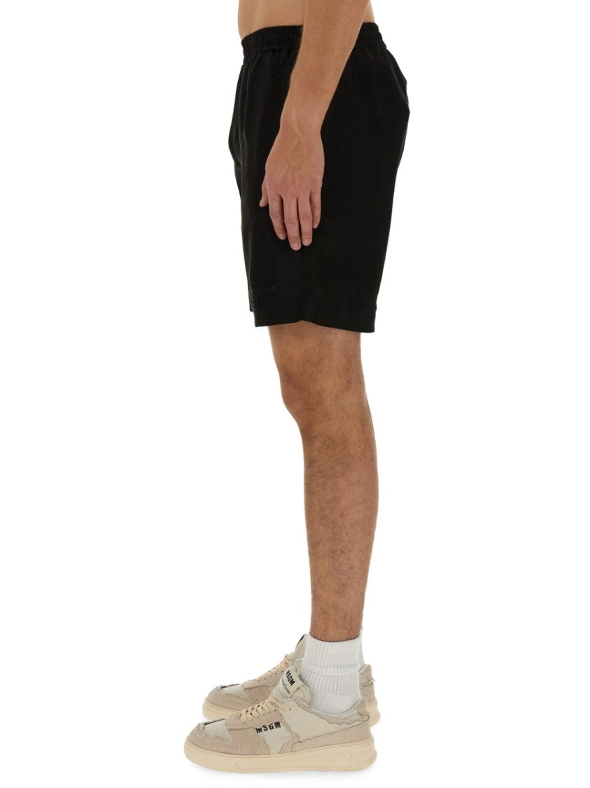 Msgm Black Shorts With Subtle Logo Detail