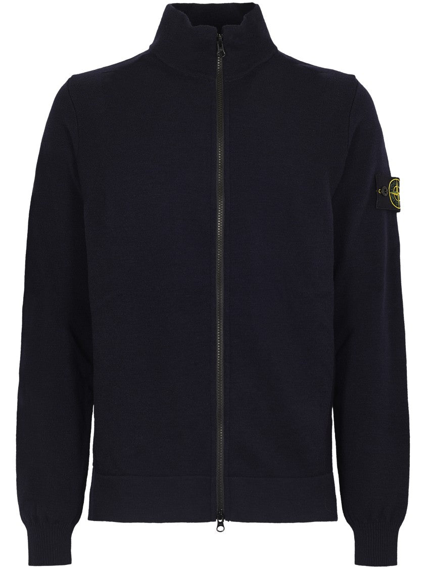 Stone Island Navy Blue High Collar Sweater