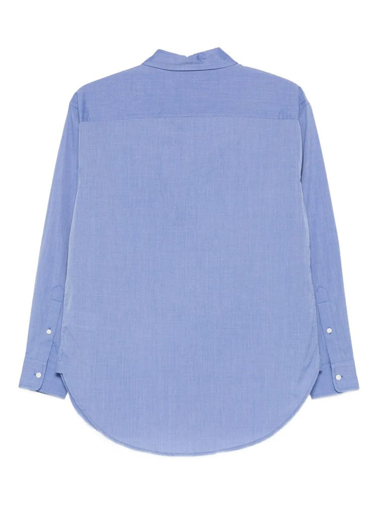 Lauren Ralph Lauren Blue Long Sleeve Curved Hem Cotton Shirt