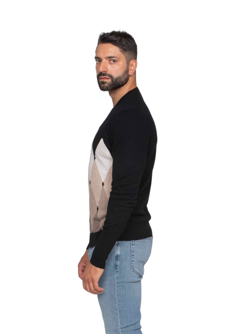 Ballantyne Long-Sleeve Argyle Pattern Crew Neck Sweater