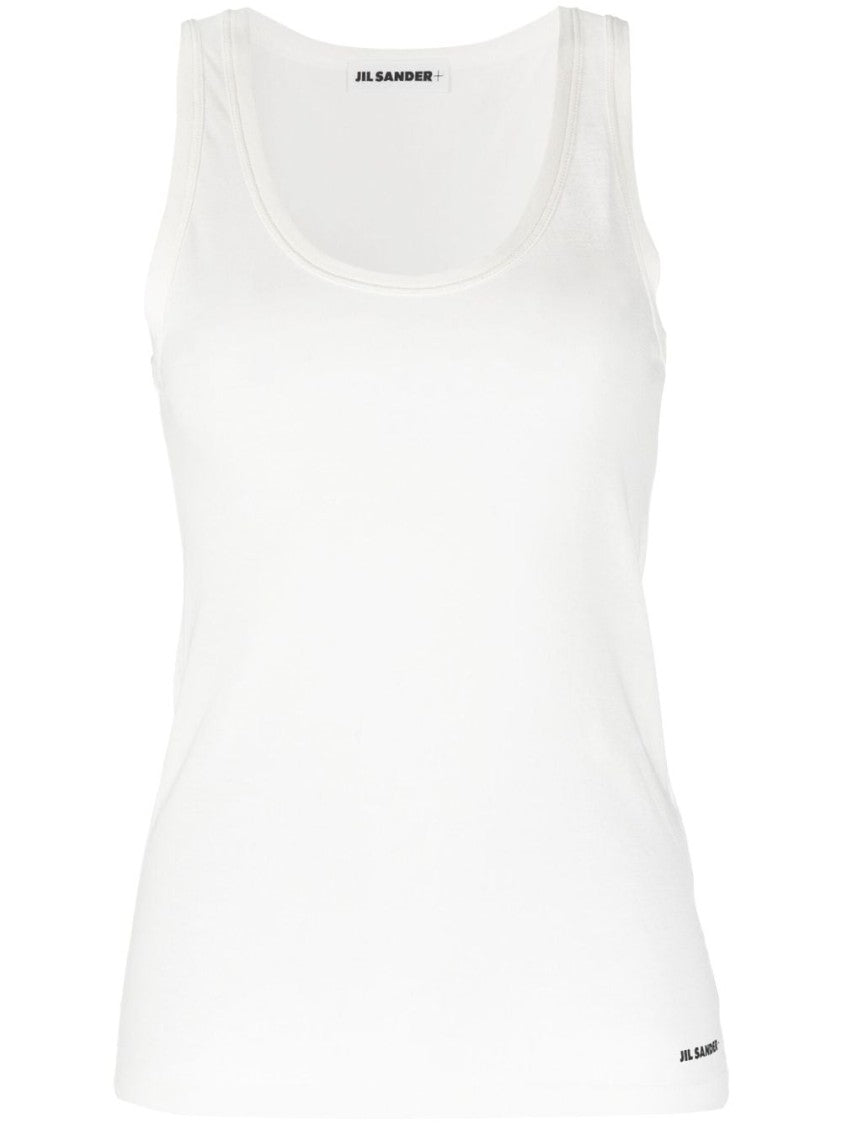 Jil Sander Sleeveless White Cotton Tank Top