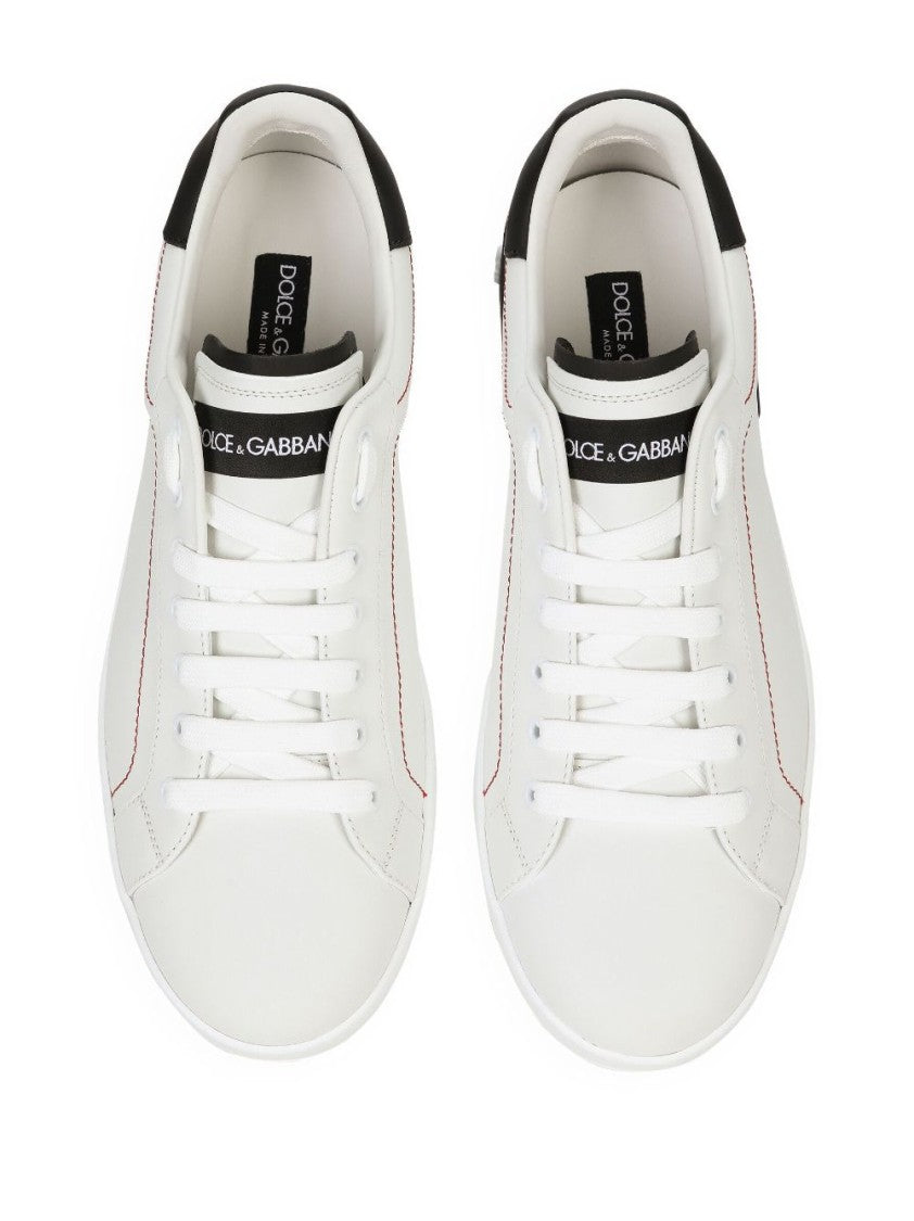 Dolce & Gabbana Logo Patch White Calf Leather Sneakers