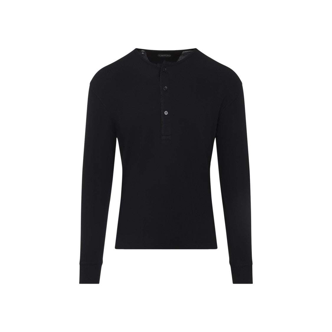 Tom Ford Tailored Black Henley Top With Ribbed Texture