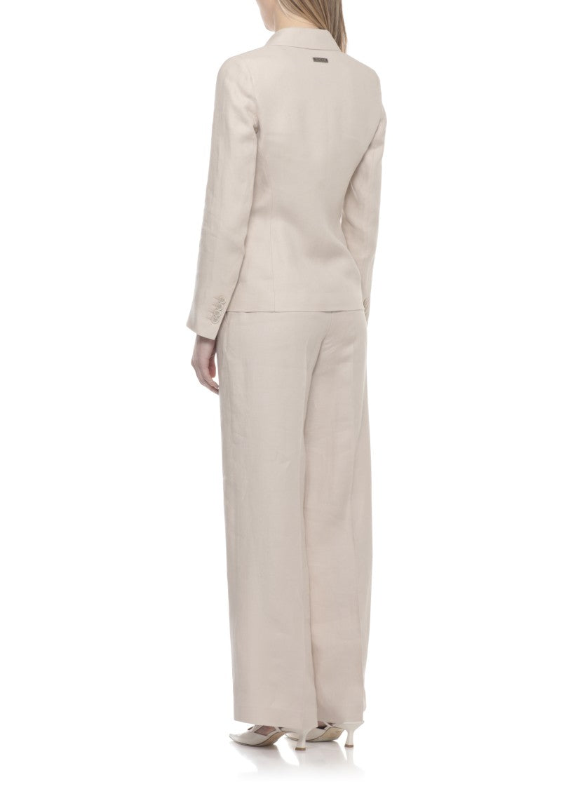 Peserico Beige Linen Double-Breasted Blazer