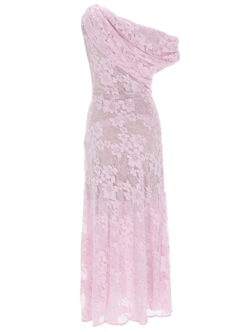 Self-Portrait Floral Lace Midi Dress With Asymmetrical One-Shoulder Neckline