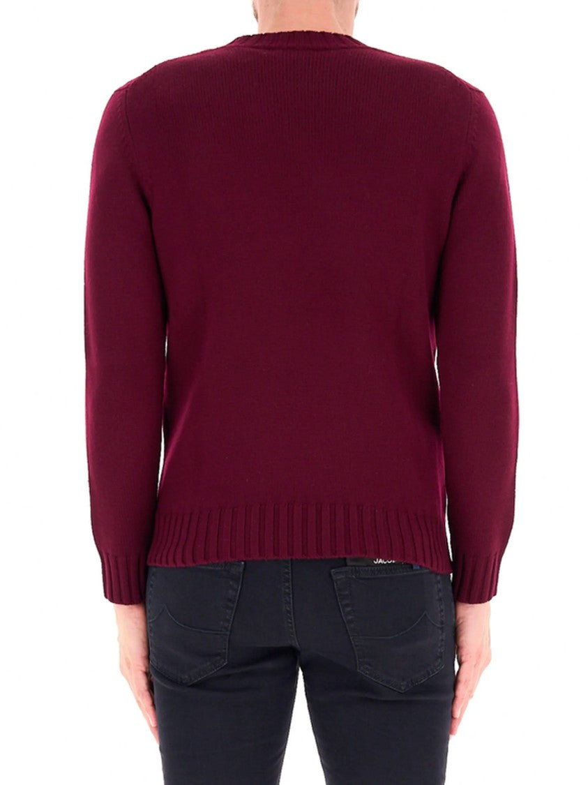 Ballantyne Burgundy Classic Crew Neck Wool Sweater