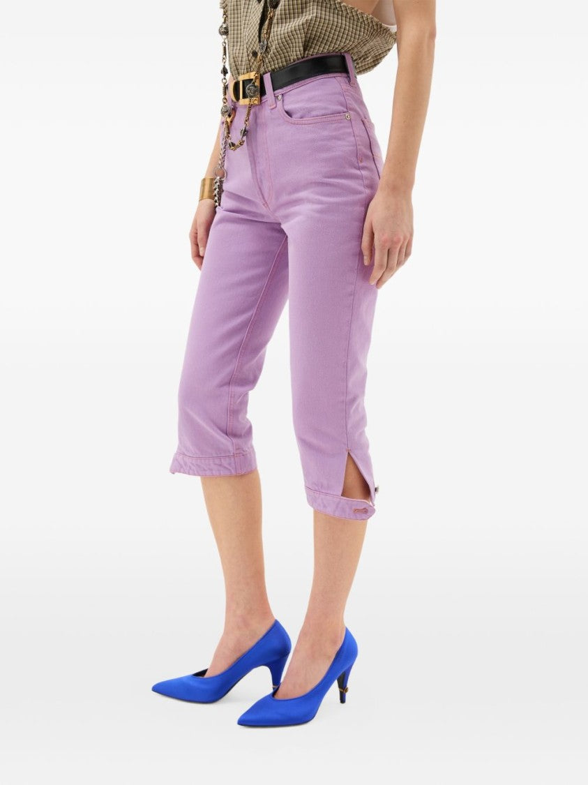 Versace Cropped Slim Fit Jeans With Rolled Hems And Button Detail