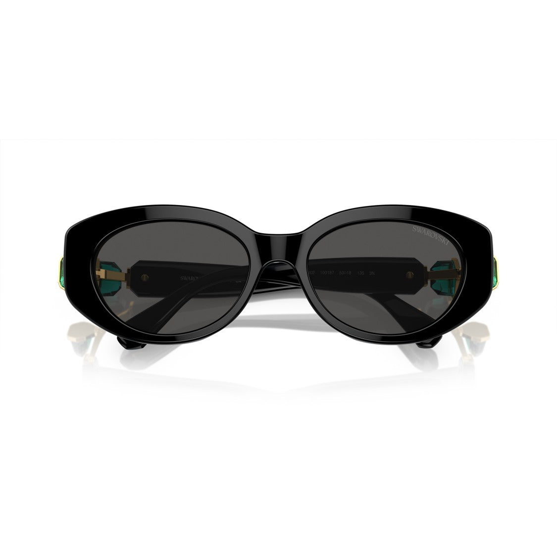 Swarovski 0Sk6002 Oversized Black Acetate Sunglasses With Green Crystal Embellishments