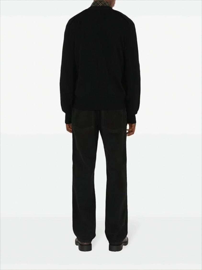 Burberry Classic V-Neck Black Wool Cardigan With Subtle Patch Detail