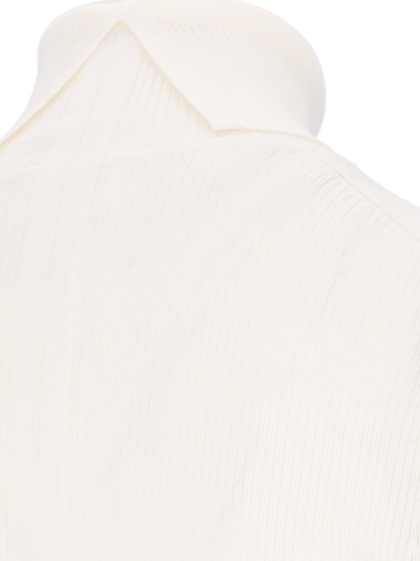 Parosh Classic Turtleneck In White Wool Ribbed Knit