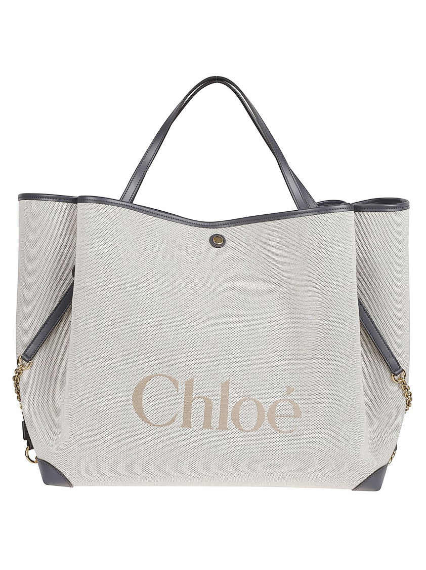 Chloé Large Cotton Shoulder Bag With Calf Leather Accents