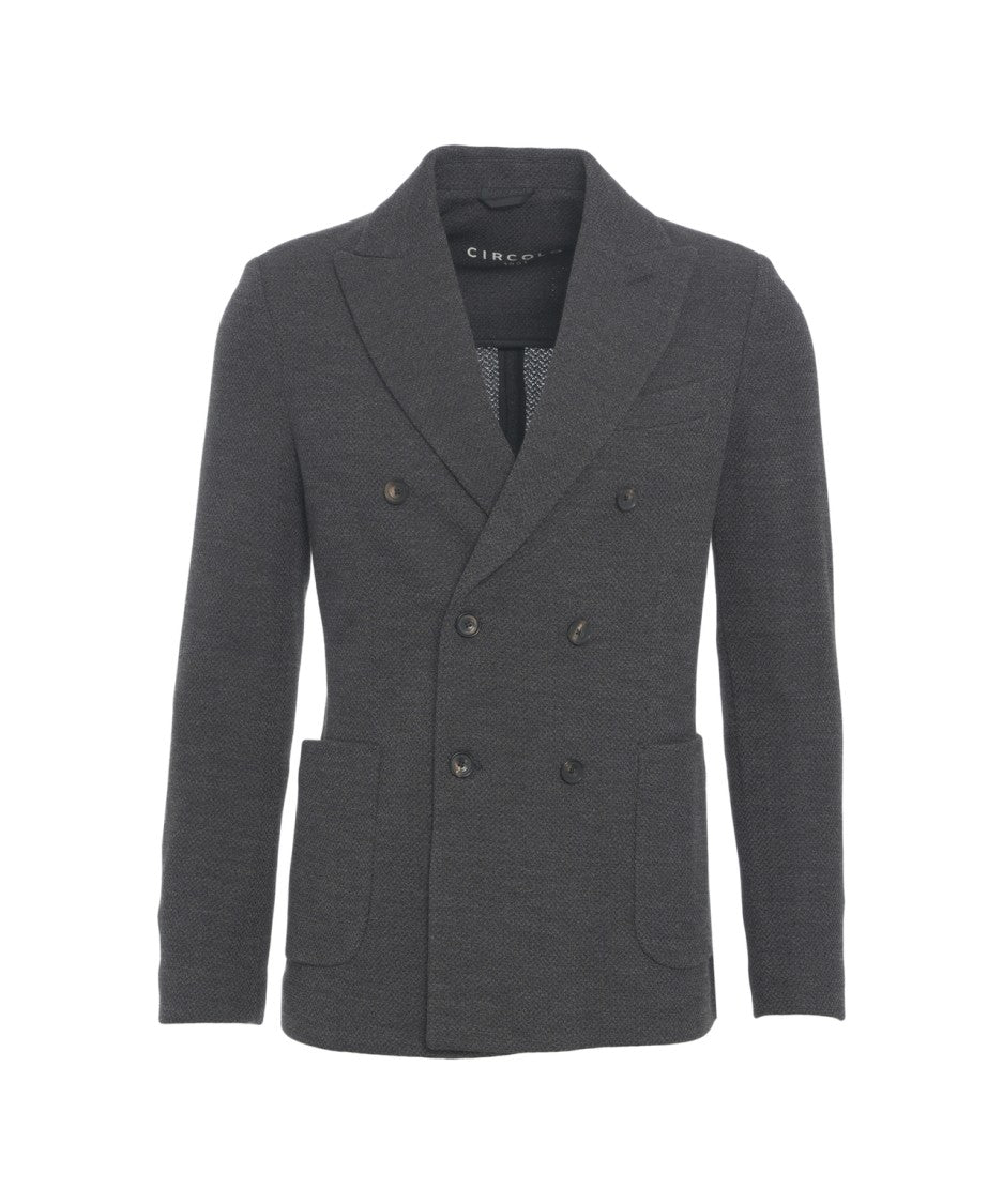 Circolo 1901 Double-Breasted Textured Knit Blazer With Classic Lapels