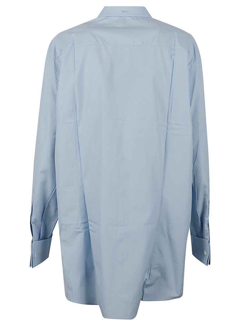 Prada Light Blue Oversized Button-Up Shirt With Classic Collar