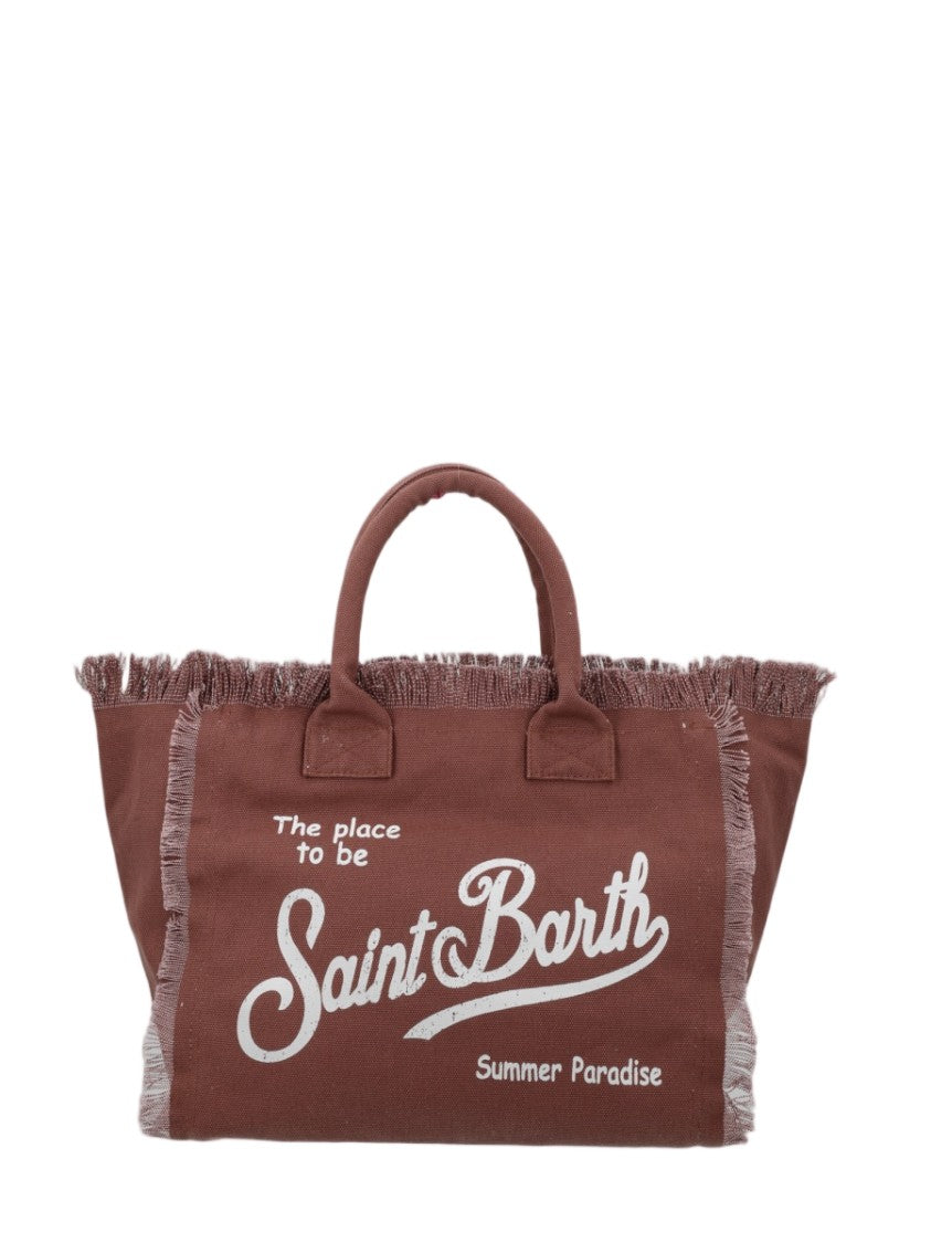 Mc2 Saint Barth Brown Fringed Script Tote Bag