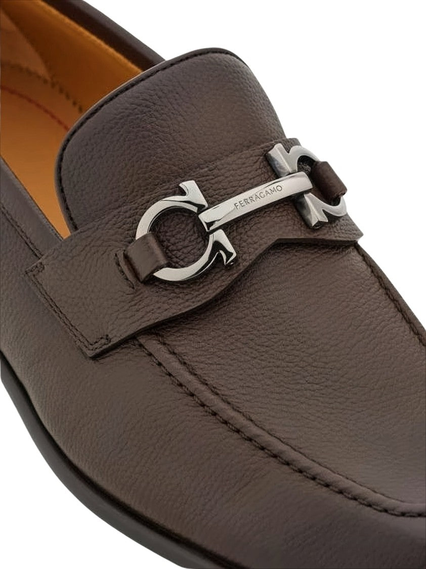 Ferragamo Brown Leather Loafers With Polished Finish