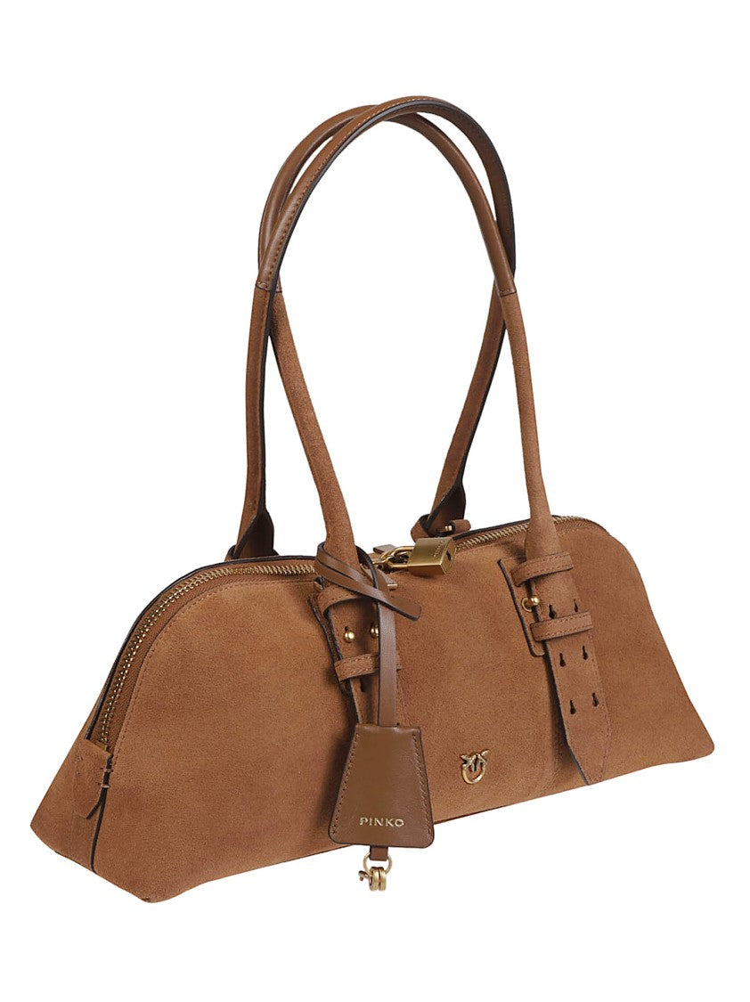 Pinko Bowling Baguette Big Brown Calf Leather Bag