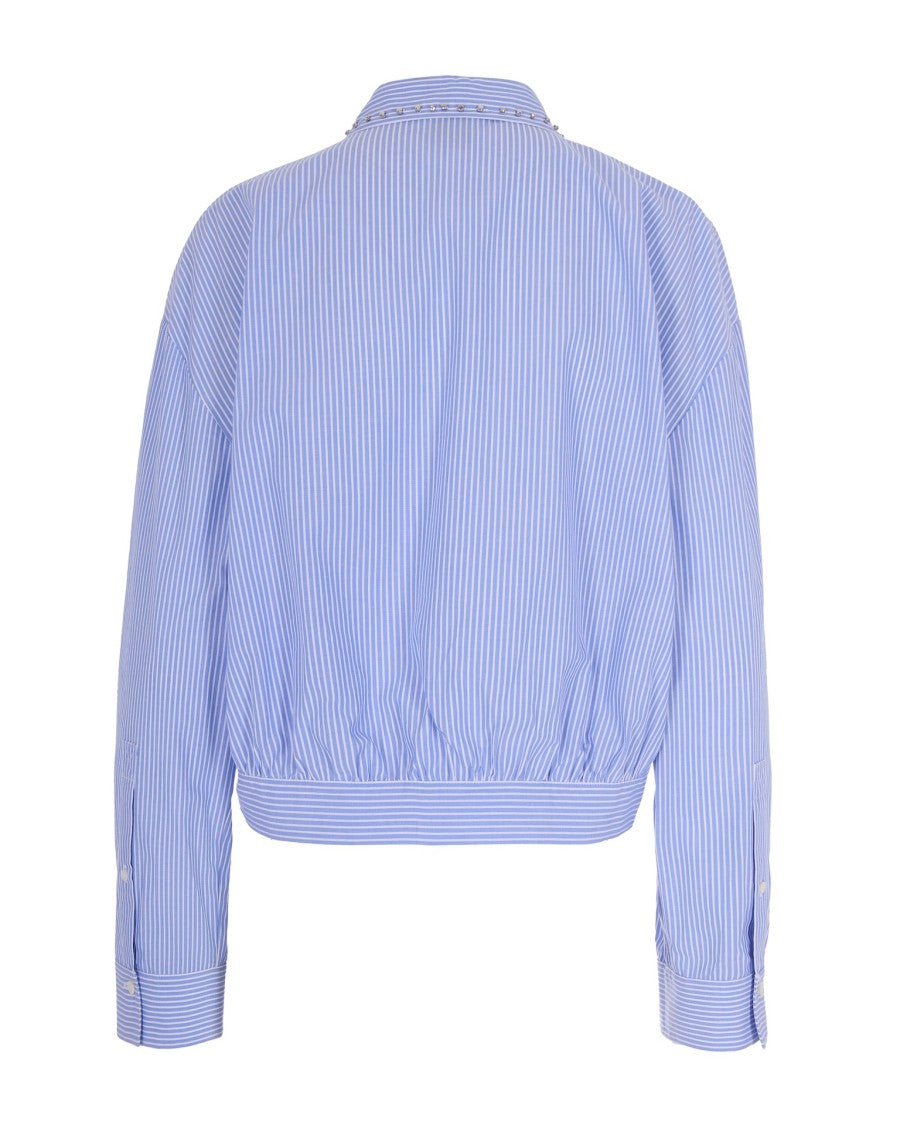 Pinko Cropped Lightweight Cotton Shirt With Vertical Stripes