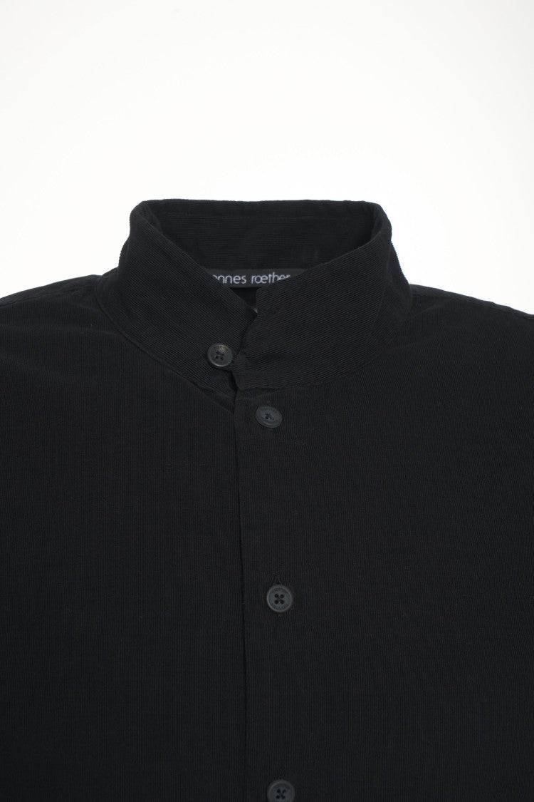 Hannes Roether Black Mandarin Collar Shirt With Ribbed Texture