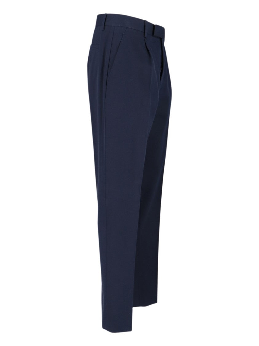 Zegna Navy Tailored Trousers With Front Pleats And Classic Waistband