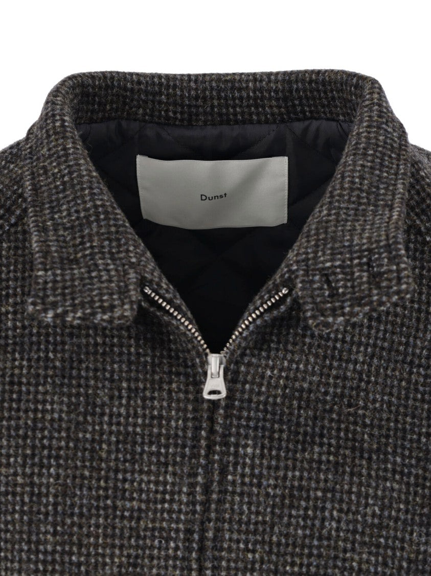 Dunst Brown Checkered High-Collar Wool Bomber Jacket