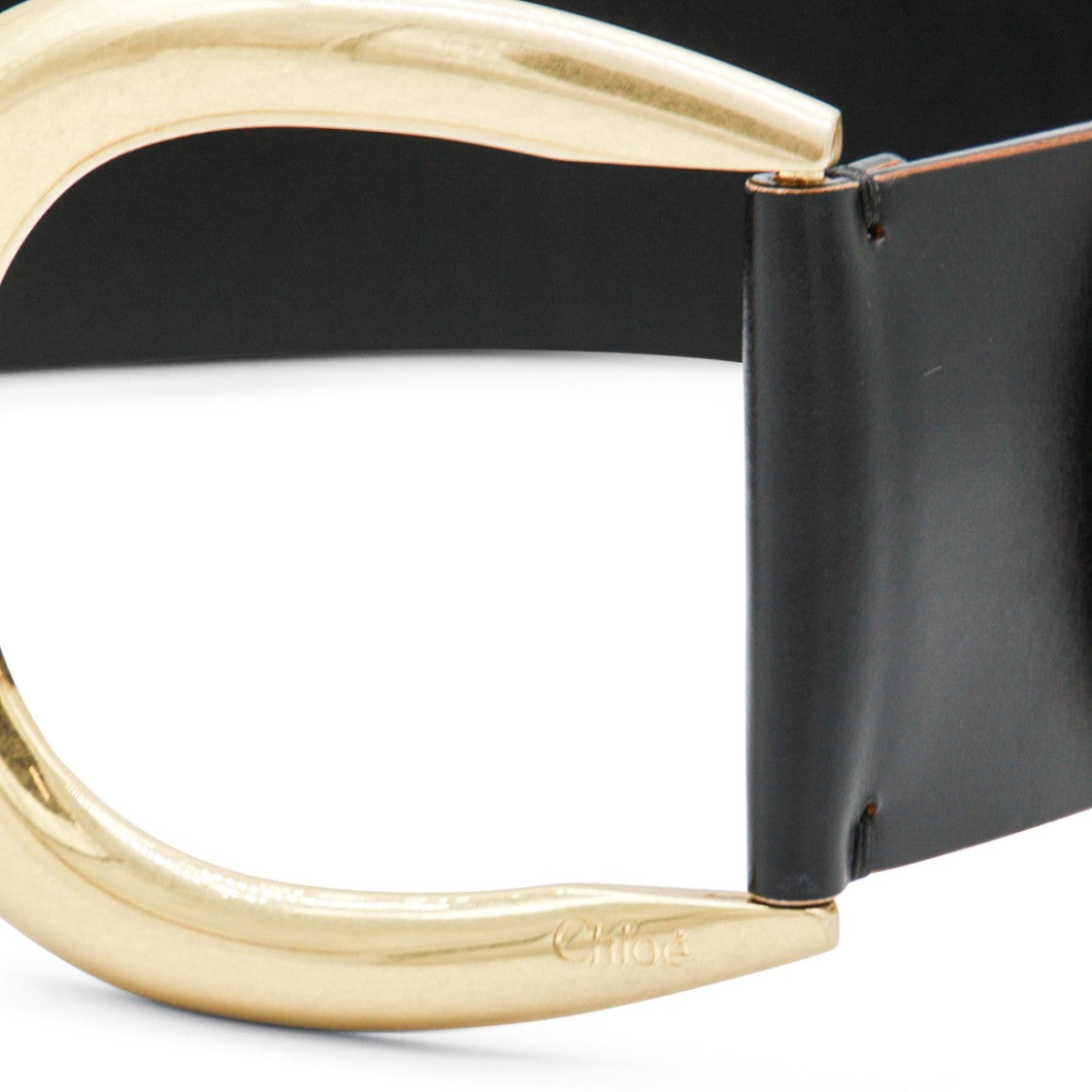 Chloé Wide Black Leather Belt With Polished Gold-Tone Buckle