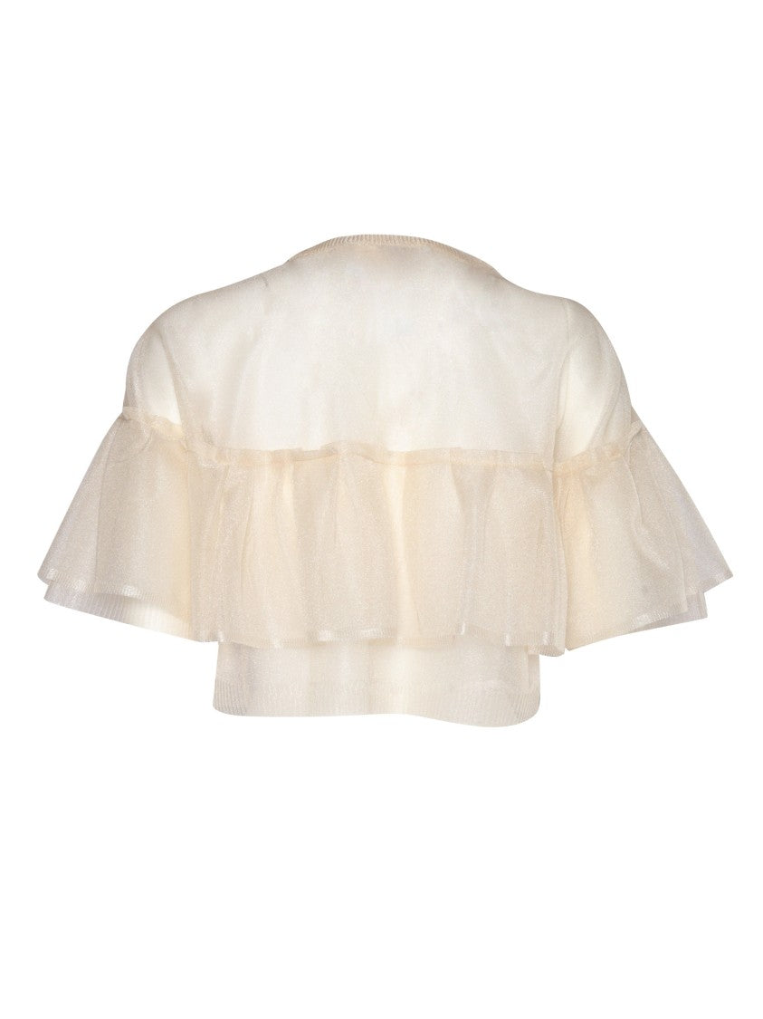 Philosophy Di Lorenzo Serafini Beige Round Neck Top With Layered Ruffle Design
