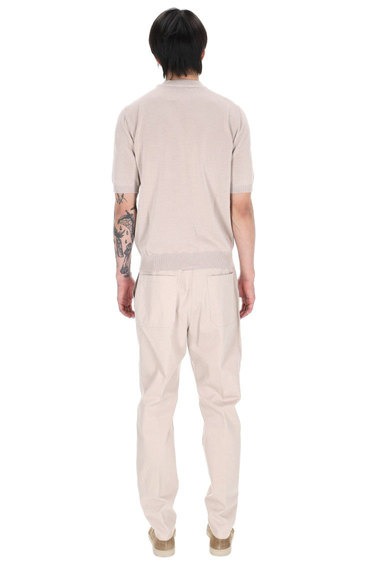 Eleventy Ecru Saddle-Stitched Cotton T-Shirt