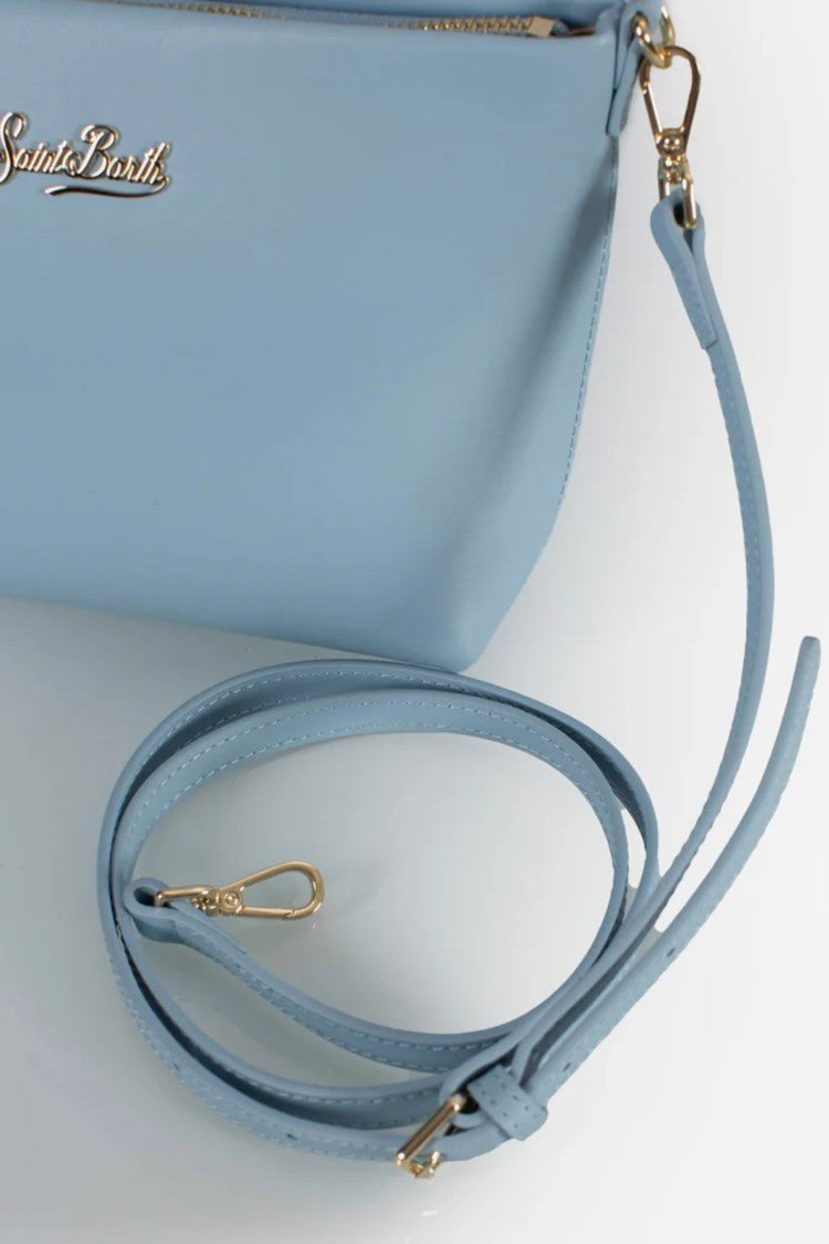 Mc2 Saint Barth Trapezoidal Light Blue Handbag With Gold-Tone Accents