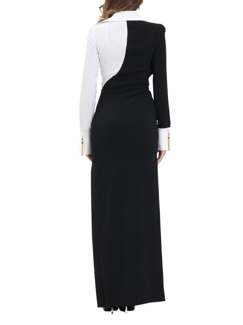 Red Carpet E. Franchi Two-Tone Maxi Dress With Deep V-Neck And Side Slit