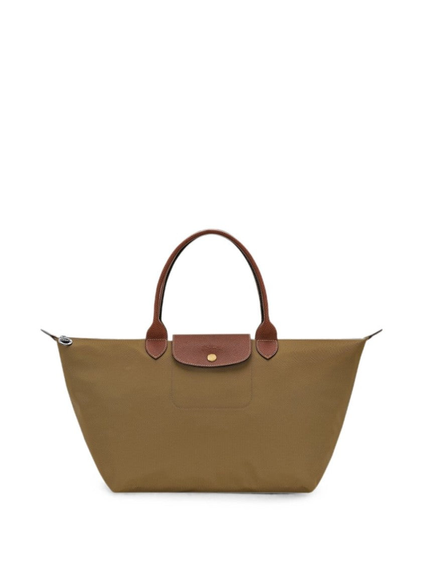 Longchamp Brown Trapezoidal Zip Closure Tote Bag