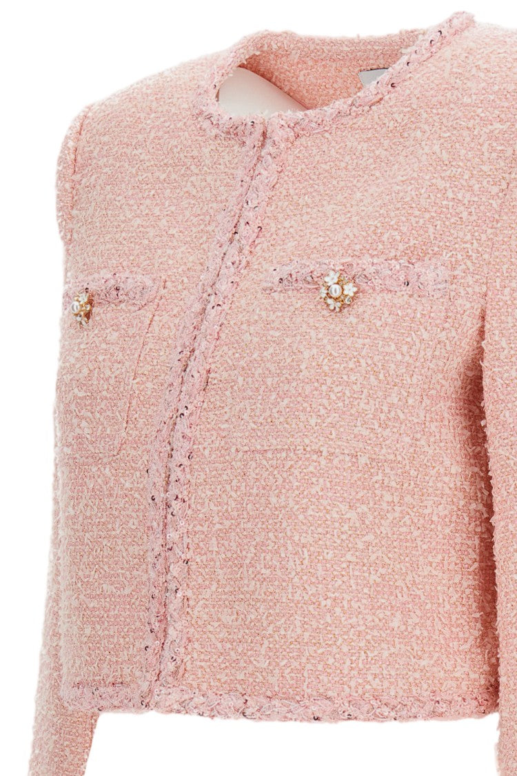 Self-Portrait Pink Bouclé Structured Padded Jacket