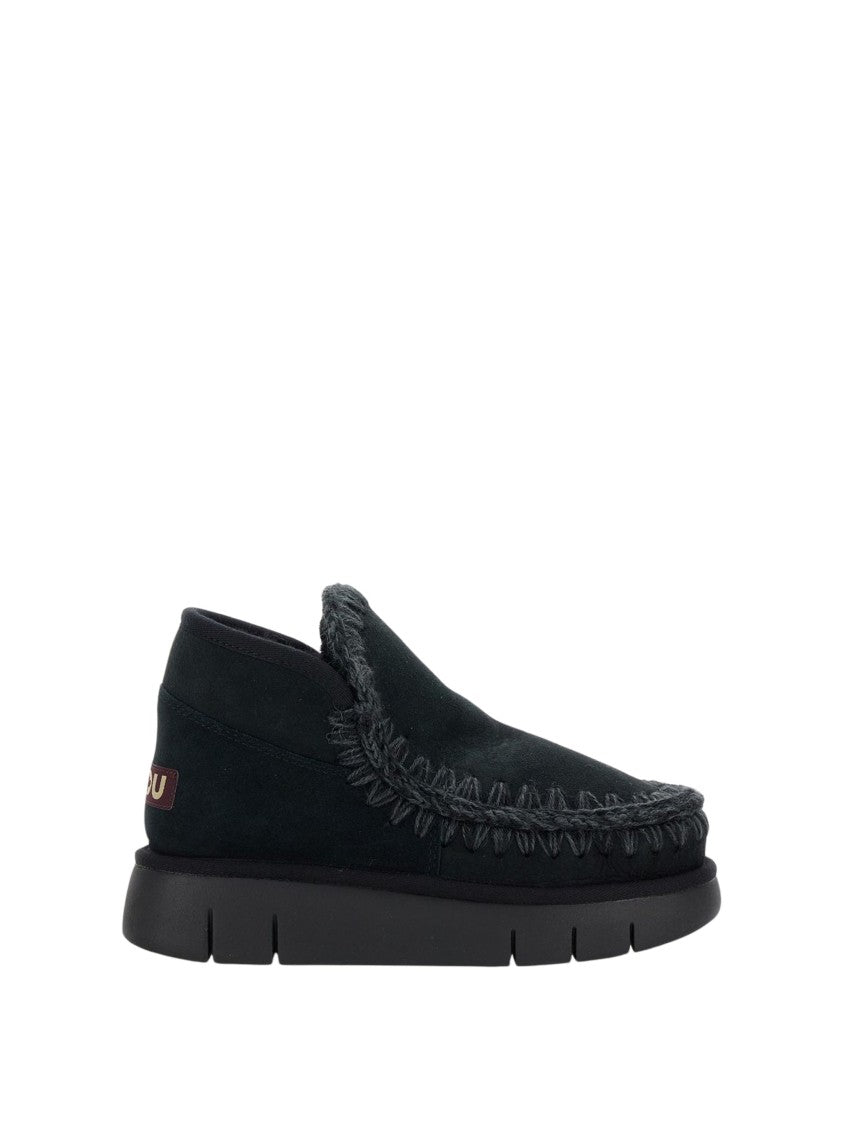 Mou Black Eskimo Bounce Moccasin Suede Flats