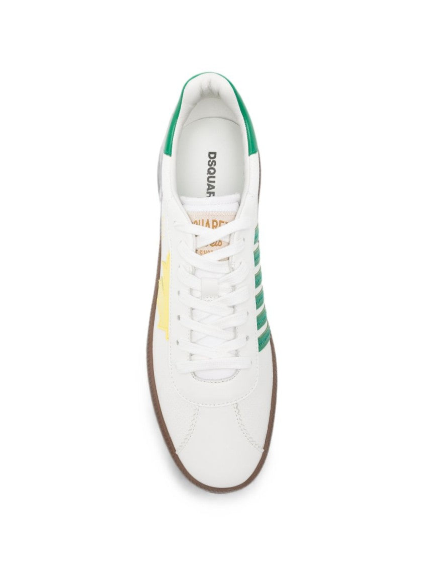 Dsquared2 White Low-Profile Leather Green Sneakers