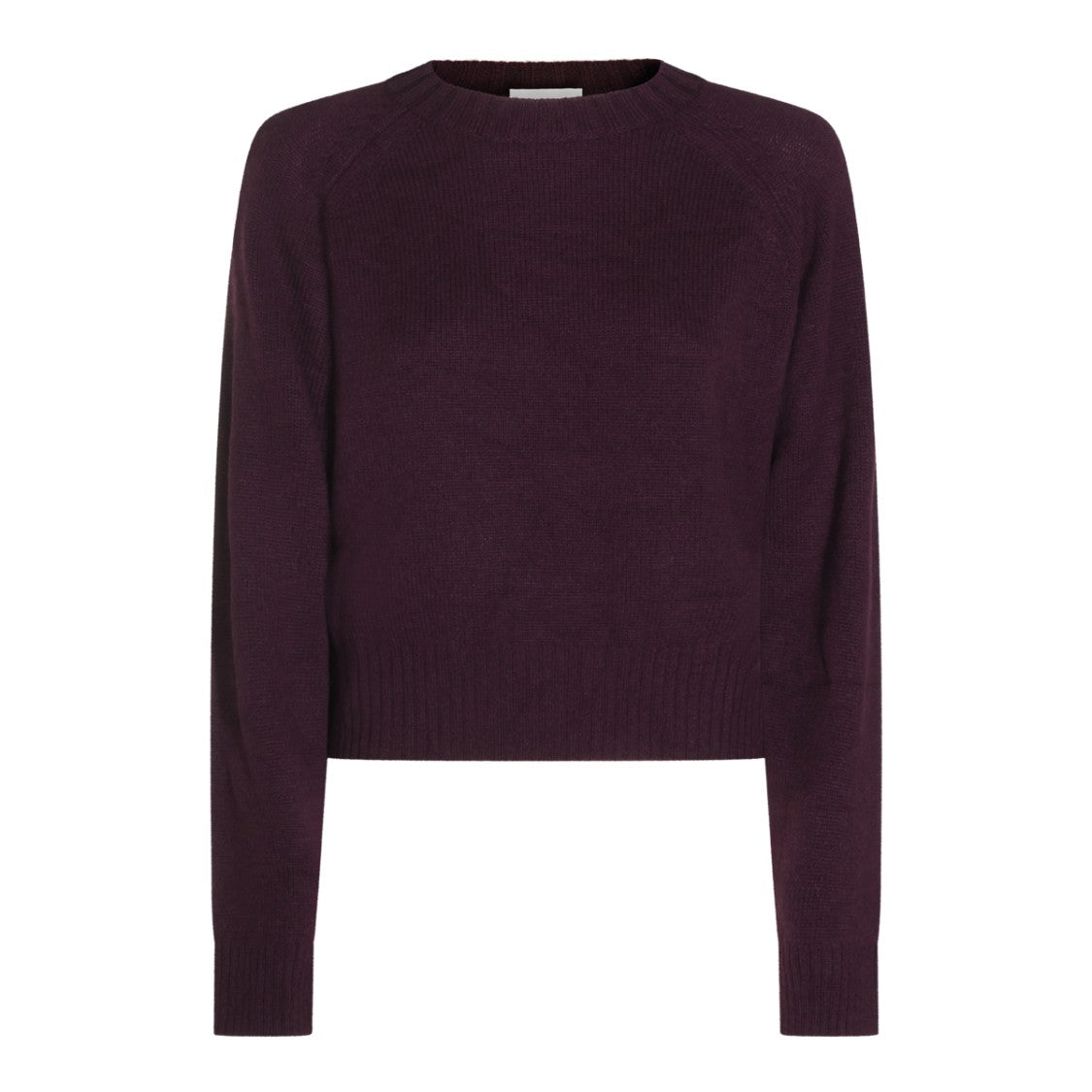 Allude Deep Plum Ribbed Crew Neck Knit Sweater