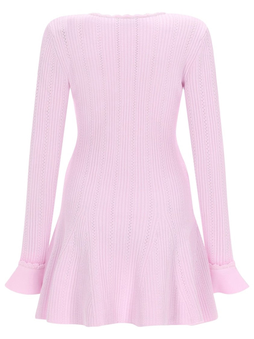 Self-Portrait Neutrals Textured Knit Flared Sleeves Mini Dress