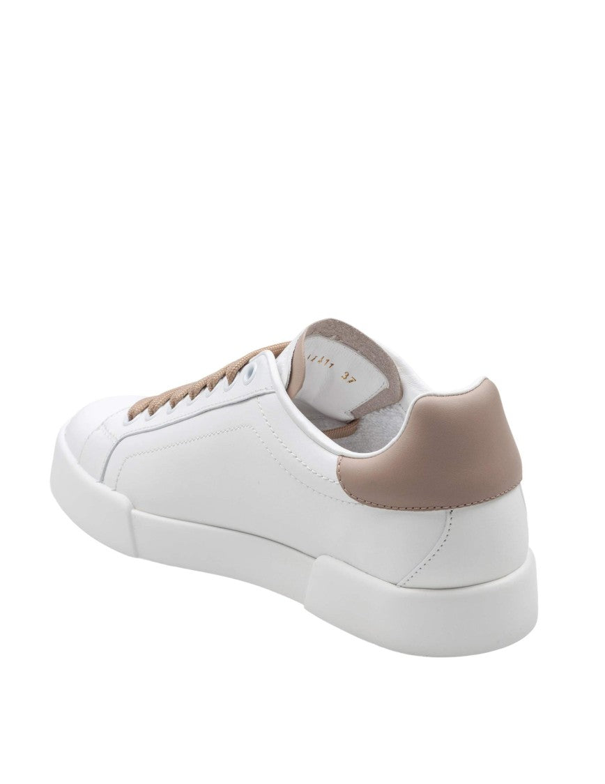 Dolce & Gabbana White/Taupe Portofino Light Leather Sneakers