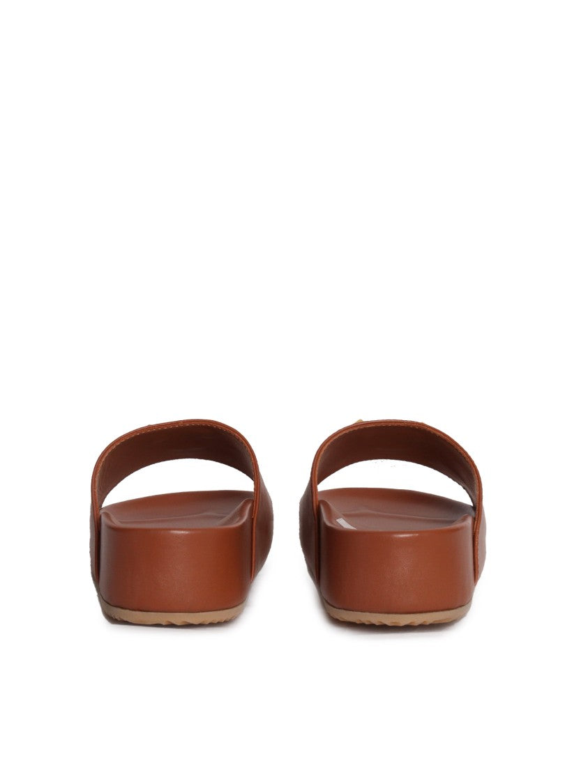 Via Roma 15 Brown Leather Slide Sandals