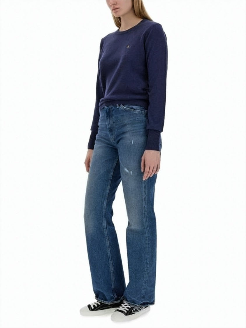 Vivienne Westwood Blue Cashmere-Wool Blend Sweater With Ribbed Cuffs