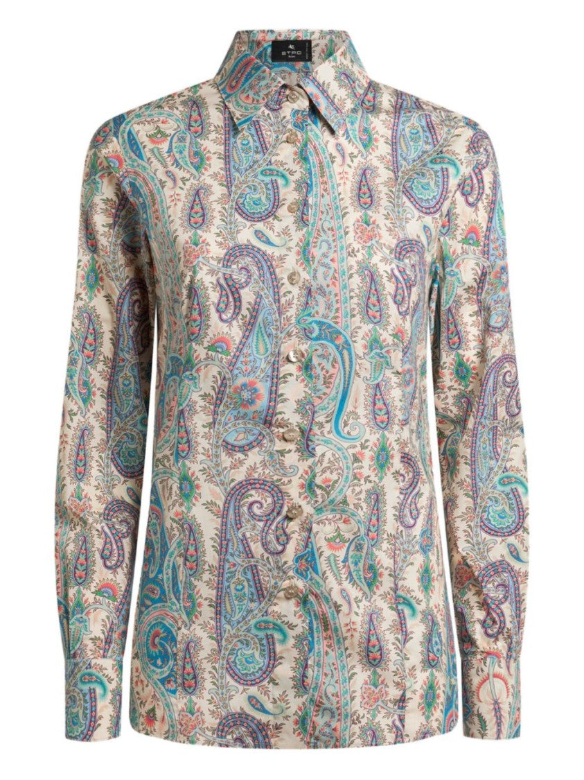 Etro Beige Paisley Patterned Long-Sleeved Shirt With Classic Collar