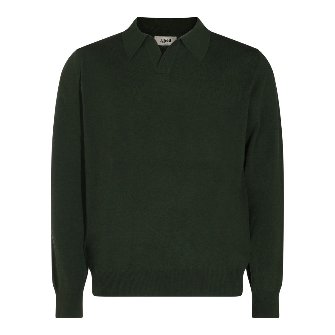 Altea Deep Green Polo Collar Sweater With Ribbed Detailing