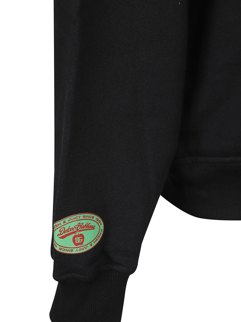 Dolce & Gabbana Graphic Print Black Sweatshirt With Crew Neck