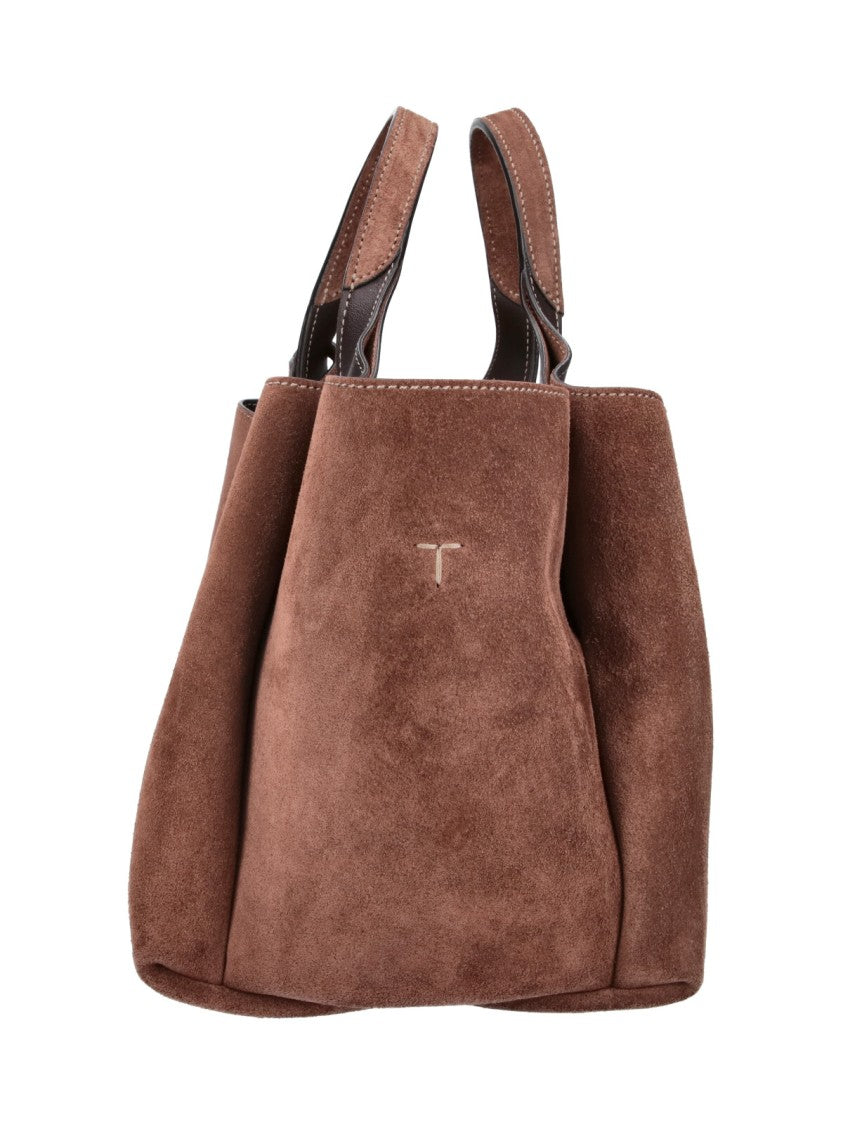 Tod's Brown Calfskin Suede Mini T Timeless Shoulder Bag