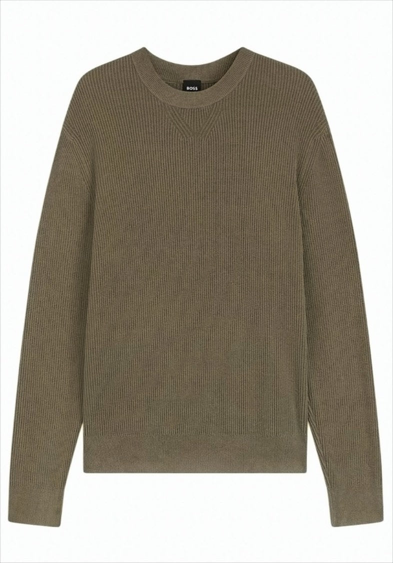 Boss Crewneck Sweater With Textured Corduroy Effect
