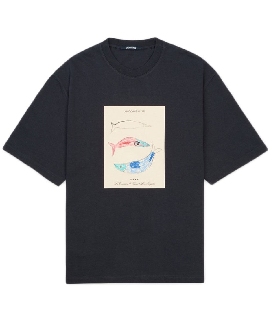 Jacquemus Short-Sleeved Black Cotton T-Shirt With Abstract Graphic Print