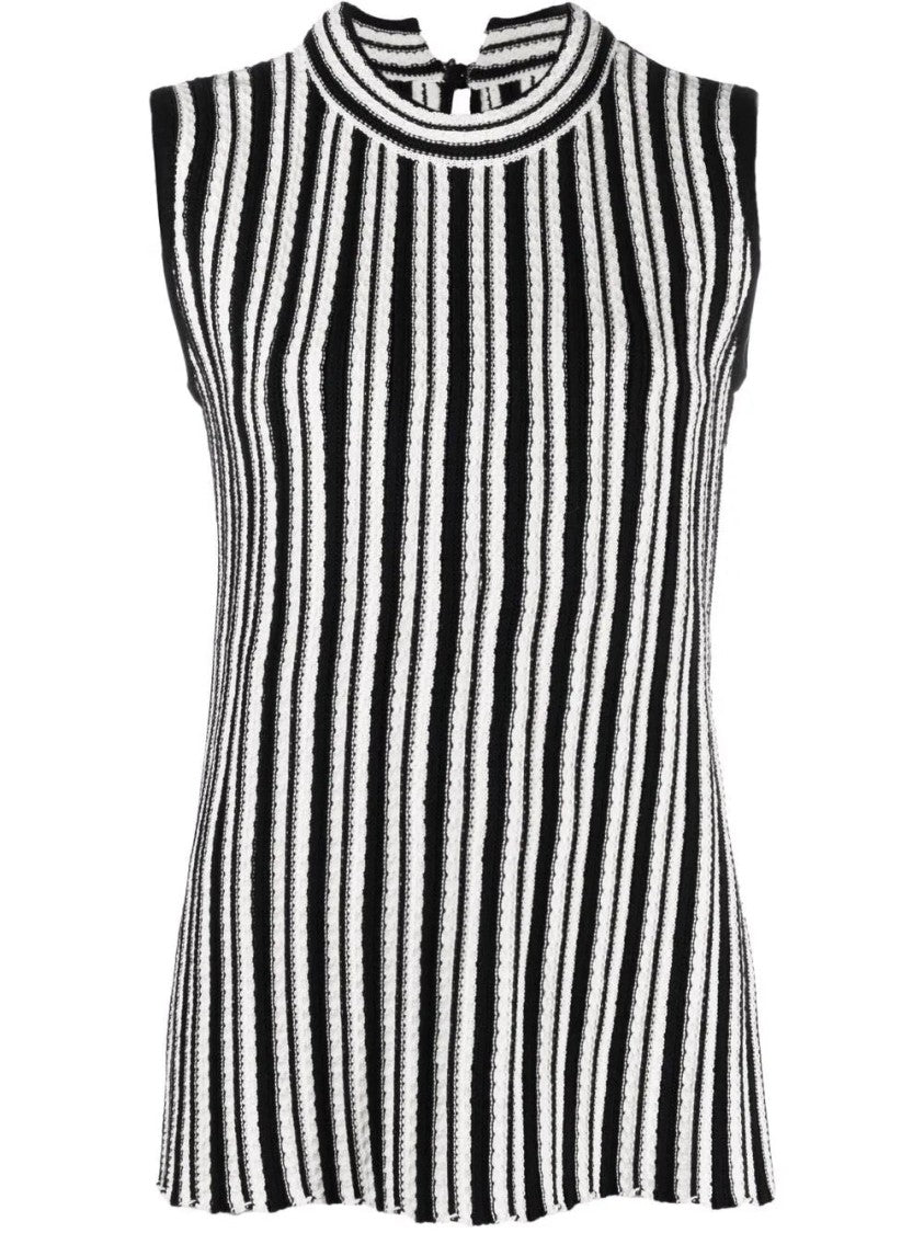 Jil Sander Textured Striped Vest With High Neckline And Flared Hem